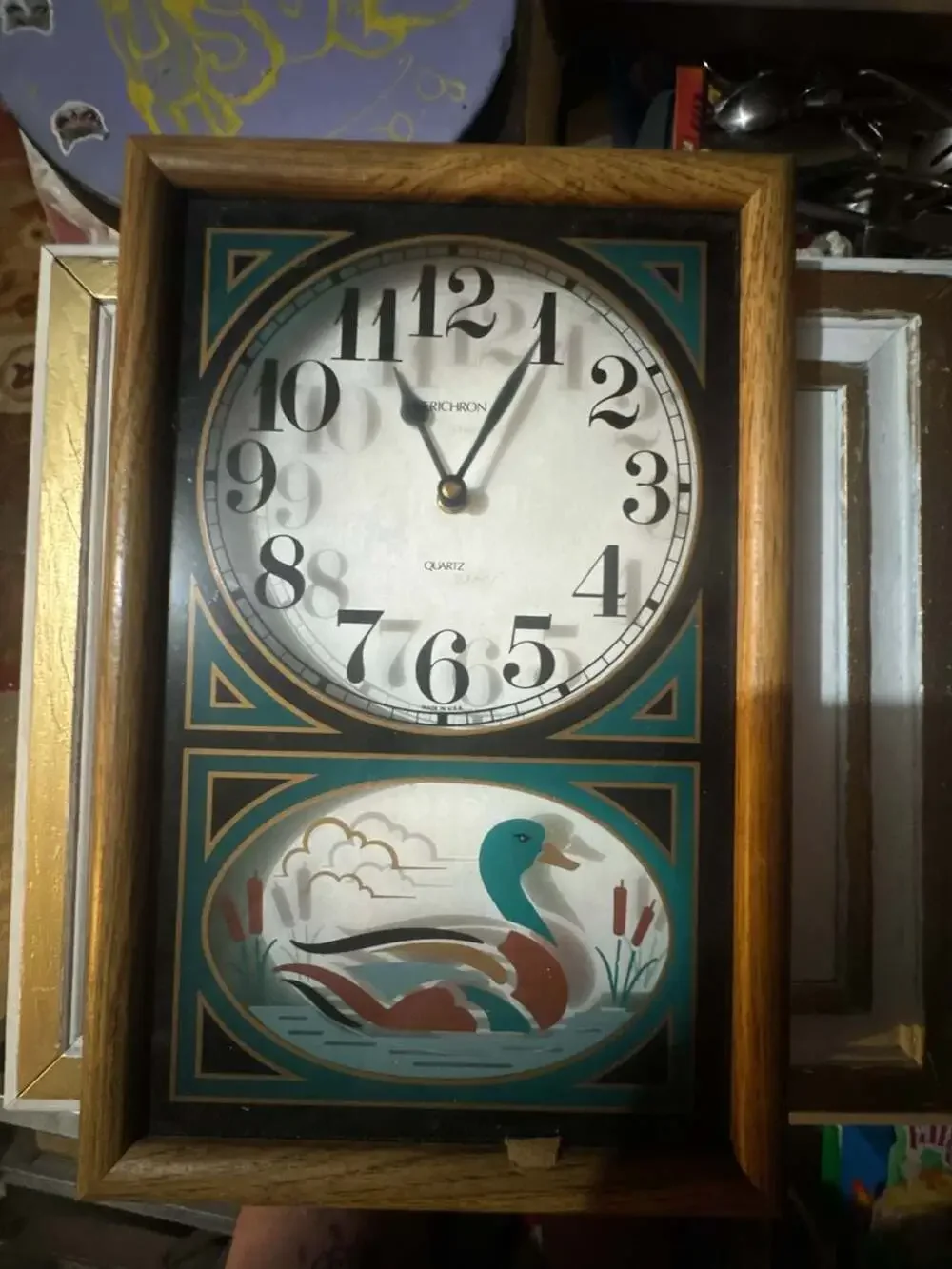Vintage Verichron Mallard Duck Wooden Wall Clock